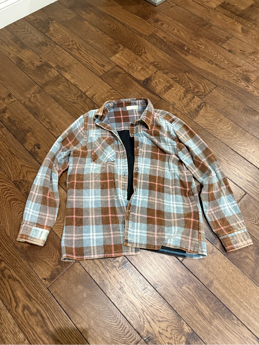 Oversized Plaid Flannel Shirt with Nashville Graphic - Pink & Brown - Picture 2 of 5